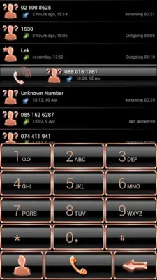 Dialer Theme GlassFrameBOrange android App screenshot 2